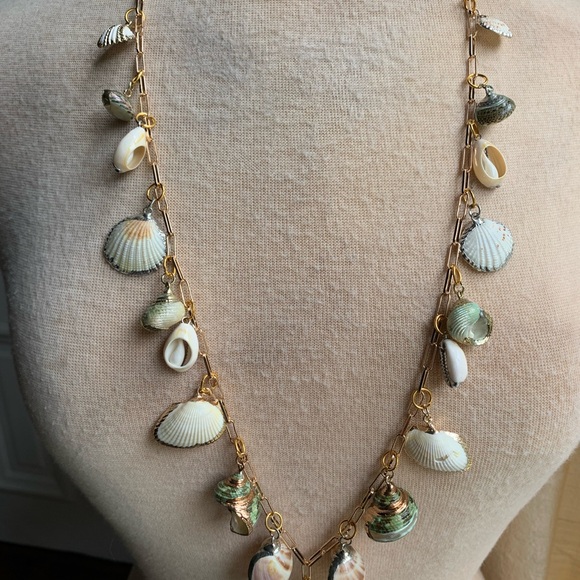 Sweet Olive Necklace of Natural Shell Charms on Gold Paperclip Chain - Picture 4 of 7